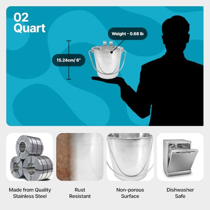 Half Gallon Stainless Steel Flat-Side Metal Bucket with 2 Hooks
