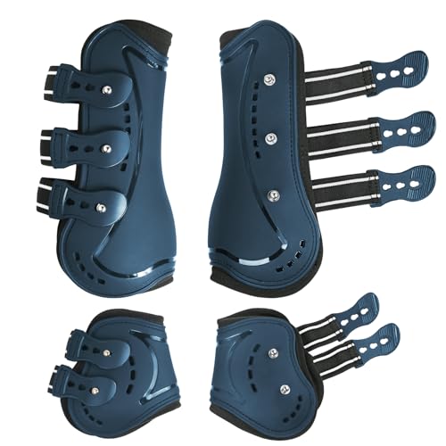 4/Pack Horse Jumping Boots, Open Front & Fetlock Boots for Jumping - color: Navy
