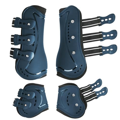 4/Pack Horse Jumping Boots, Open Front & Fetlock Boots for Jumping - color: Navy
