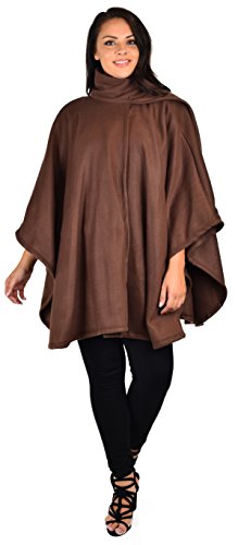 Dare2BStylish Women Poncho Style Fleece Cover Up with Muffler - color: Brown