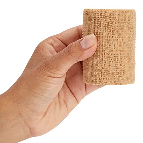 Juvale Self-Adherent Cohesive Wrap - Breathable Support Athletic Tape - Snug Fit for Tattoo Equipment - Swelling & Strain Aid Sports Tape - 3 in x 5 yd, Pack of 12, Tan - size: 3" x 5 Yards