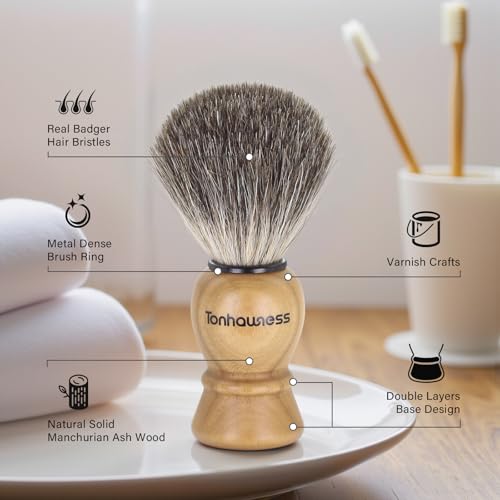 Shaving Brush Kit For Men, 4 In 1 Shaving Brushes Set Includes Badger Hair Shaving Brush, Wood Bowl, Stainless Steel Shaving Stand and Goat Milk Shaving Soap - color: 4 IN 1 With Soap