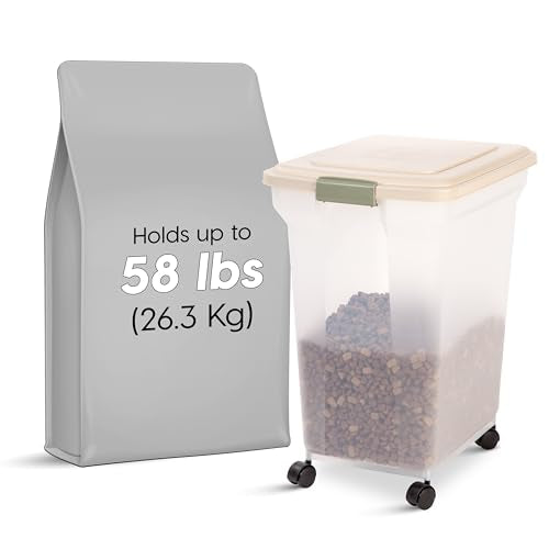 IRIS USA Dog Food Storage Container, Up to 58 lbs, Almond, Made in USA - color: Almond, size: 58 lbs