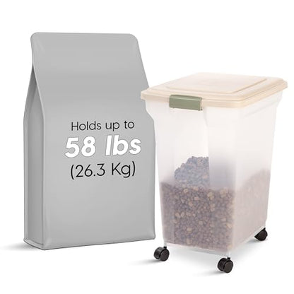 IRIS USA Dog Food Storage Container, Up to 58 lbs, Almond, Made in USA - color: Almond, size: 58 lbs
