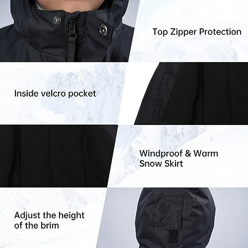 YINGJIELIDE Boy's Waterproof Ski Jacket,Kids Outdoor Snowboarding windproof Jacket,Fleece Lined Hooded,Warm Winter Snow Coat - color: Black, size: 5-6 Years