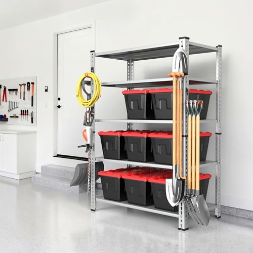 WALMANN Garage Wall Mounted Garden Tool Hooks, Folding Chair Storage Rack | Tools Rack for Shovels, Rakes, Brooms, Ladders, Compatible with Keyhole Style Shelving Units - style: Hooks with 2 Tracks