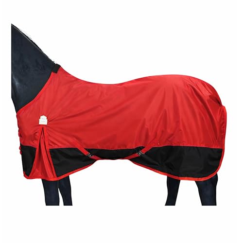 BARN & STABLE 420D Ripstop Lightweight Horse Turnout Sheet, No Fill, Water-Resistant & Breathable Horse Blanket for Spring and Mild Weather, with Anti-Rub Fleece Withers - color: Red / Black, size: 69 in
