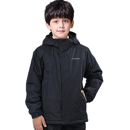YINGJIELIDE Boy's Waterproof Ski Jacket,Kids Outdoor Snowboarding windproof Jacket,Fleece Lined Hooded,Warm Winter Snow Coat - color: Black, size: 5-6 Years