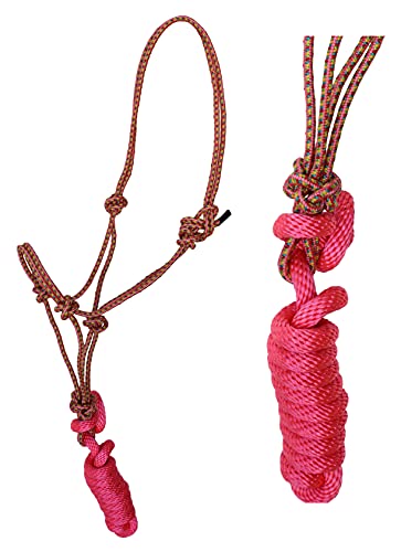 Nylon Horse Braided Rope Noseband Halter w/Lead Rope Pink 606EA01PK - color: Pink/Multicolor