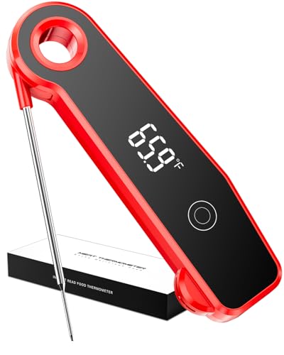 2026 Upgrade Meat Thermometer Digital for Cooking, 0.5s Instant Read Food Thermometer, ±0.5 ℉ Accuracy Kitchen Thermometer, Large LED Display, IP67 Waterproof for Grill, BBQ, Oven, Brewing, Baking - color: Red
