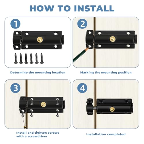 Mooche Slide Latch Lock Barrel Bolt, 4 Inch Stainless Steel Barrel Bolt Gate Latches - color: Glossy Black