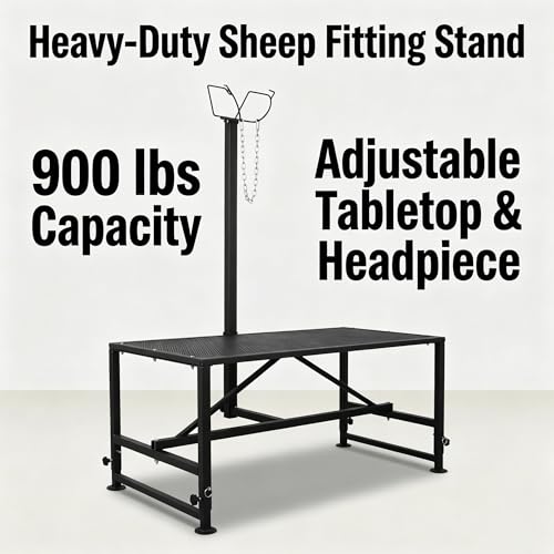 Sheep Stand 51"x23" 900 lb Capacity, Adjustable Height 21"-33" Goat Stand for Trimming Hooves and Milking, Metal Stand with Headpiece and Nose Loop – Black