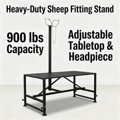Sheep Stand 51"x23" 900 lb Capacity, Adjustable Height 21"-33" Goat Stand for Trimming Hooves and Milking, Metal Stand with Headpiece and Nose Loop – Black
