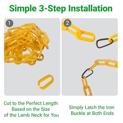 10FT Breakaway Livestock Goat Collars - Can be Cut into 6 Individual Adjustable Anti-Choke Collars, Plastic Safety Chain with Quick Release Links for Goats, Sheep, Alpacas (Yellow)