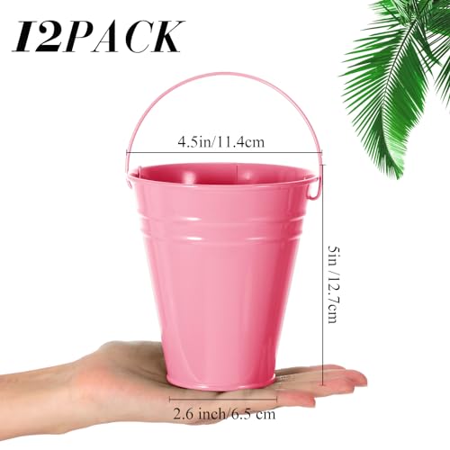 Sadnyy 12 Pack 4.5 X 5 inch Pink Metal Buckets - color: Pink, size: 4.5 x 5 in