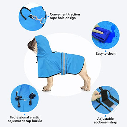 Reflective Dog Rain Coat - Waterproof Adjustable Pet Raincoat Jacket, Lightweight Hooded Dog Rain Coat Poncho for Small to X- Large Dogs and Puppies (Blue, X-Large) - color: Blue, size: X-Large