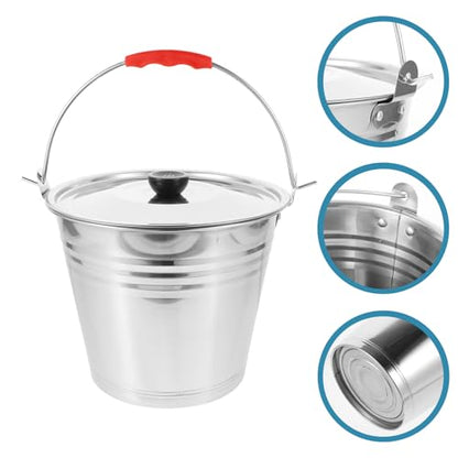 Hemoton Stainless Steel Bucket with Lid 5.5 Qt Multi-Purpose Household Water Bucket for Milking Dairy Storage and Compost Use with Comfortable Handle
