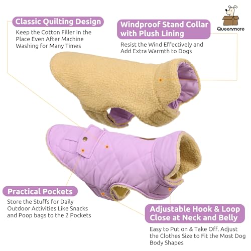 Queenmore XS Warm Dog Coat Winter Thick Quilting Cold Weather Puffer Vest - color: Lilac, size: X-Small