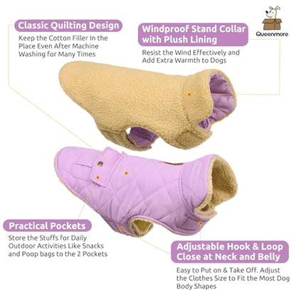 Queenmore XS Warm Dog Coat Winter Thick Quilting Cold Weather Puffer Vest - color: Lilac, size: X-Small
