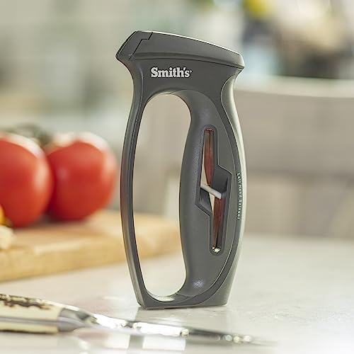 Smith’s 50000 V-Slot Knife & Scissor Sharpener – Straight Blade Sharpening - Large Scissors & Shear Sharpening Slots – Kitchen Tool - Soft Grip Handle – Comfortable Grip