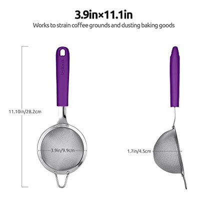 18/8 Stainless Steel Mesh Strainer: U-Taste 3.9 Inch Kitchen Fine Mesh Sieve Food Colander with Riveted Sturdy Silicone Handle and 30 Mesh Hole for Straining Flour, Quinoa, Tea, Juice (Purple) - color: (5) Purple, size: Small (3.9 x 11.1 in)