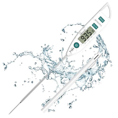 BOMATA Digital Water Thermometer for Liquid, Meat, Cooking, IPX7 Waterproof | Instant Read Food Thermometer, 5in Long Probe for Candle, Water, Meat, BBQ! T101 (White Color)… - color: White