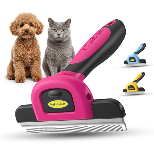 DakPets Stainless Steel Pet Deshedding Tool - Grooming Brush for Cats and Dogs, Removes Trapped Hair, Reduces Shedding by Up to 95%, All Hair Types, Includes Protective Blade Cover, Pink, 4 inches - color: Pink