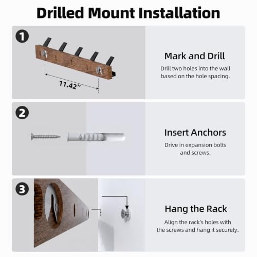 17 Inch Black Walnut Wood Wall Mounted Coat Rack with 4 Black L Hooks, Adhesive Mounted Entryway Hooks, Modern Natural Wooden Pegs for Hanging Coat Clothes Hat Bag Purse Key and Towel - color: Coat Rack with 5 L Hooks