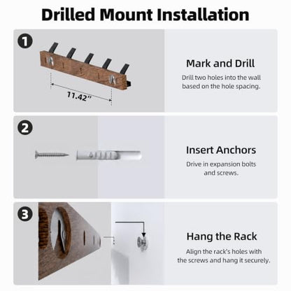 17 Inch Black Walnut Wood Wall Mounted Coat Rack with 4 Black L Hooks, Adhesive Mounted Entryway Hooks, Modern Natural Wooden Pegs for Hanging Coat Clothes Hat Bag Purse Key and Towel - color: Coat Rack with 5 L Hooks