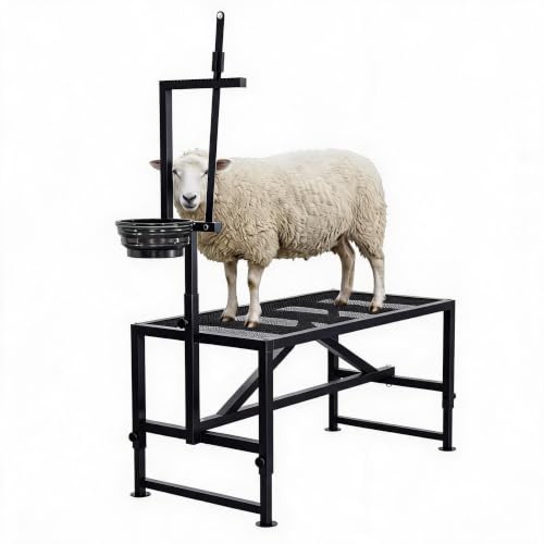 400LBS Goat Milking Stand with Feed Bin, 35" Adjustable Grooming Table - color: Black, size: 35 inch