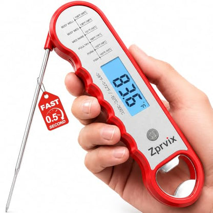 0.5s Instant Read Meat Thermometer Digital, Cooking, ±0.5°F Accuracy - color: Silver & Red