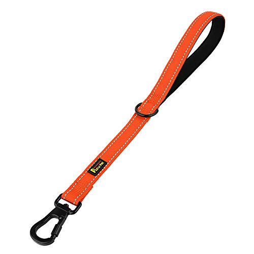 PLUTUS PET Short Training Dog Leash with Padded Handle for Medium Large Big Dogs,18 Inch Heavy Duty Strong Traffic Dog Leash with Carabiner Clip for Climbing Walking or Guiding Blind（18”，Orange | Reflective, Heavy Duty Strong Nylon, Traffic Leash with Car