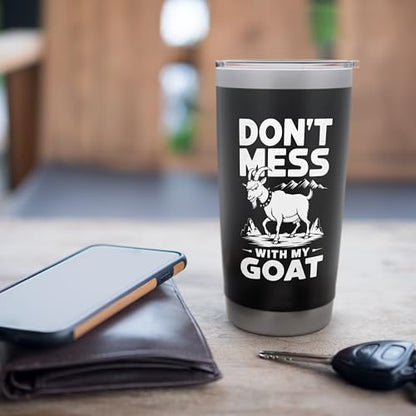 Don´t Mess With My Goat Cute Coat Pygmy Goat Farmer Stainless Steel Insulated Tumbler - color: Black