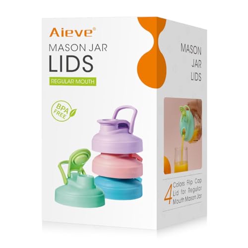 AIEVE Mason Jar Pour Spout Lid, 4 Pack Regular Mouth Mason Jar Lids with Flip Top,Reusable and Leak-Proof Plastic Canning Pitcher Lids tor Milk, Coffee, Juice, Lemonade,Colorful(Jars not Included) - size: 4 Pcs Regular Mouth Lids