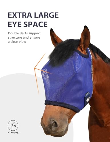 Harrison Howard All Round Mesh Horse Fly Mask UV Protective with Fleece Padded Edging Deep Navy XL - color: Deep Navy, size: X-Large (Warmblood)