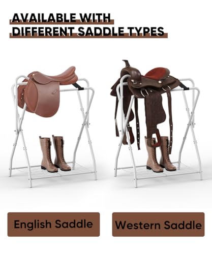 Queension Foldable Saddle Rack with Bottom Storage for Horse Stable, White - style: Standing-White