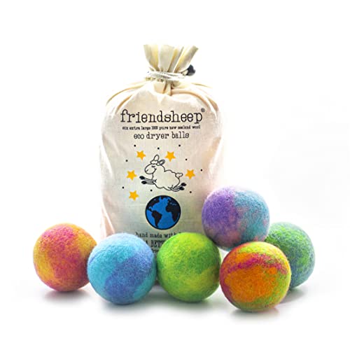 Friendsheep Wool Dryer Balls, Organic Reusable Fabric Softener Alternative for Laundry, Handmade, Fair Trade, Hypoallergenic, Eco-Friendly, Plastic-Free (6 Pack XL - Galxy Tie Dye) | Reusable fabric softener alternative Organic wool, handmade, fair trade,