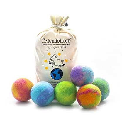 Friendsheep Wool Dryer Balls, Organic Reusable Fabric Softener Alternative for Laundry, Handmade, Fair Trade, Hypoallergenic, Eco-Friendly, Plastic-Free (6 Pack XL - Galxy Tie Dye) | Reusable fabric softener alternative Organic wool, handmade, fair trade,
