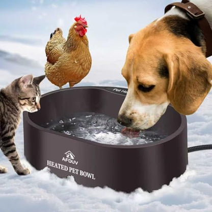 Heated Water Bowl for Dogs Cats Outdoor, 3.7L Thermostatic Heated Pet Bowl for Outside Dog Cat Chickens Duck Birds Waterer in Winter, Automatic Heated Dog Bowl Outdoor with Anti Chew Cord