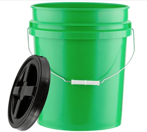 House Naturals 5 Gallon Food Grade Plastic Bucket with Air Tight Screw on Lid Made in USA Container (Green Bucket with Black lid) - color: Green Bucket With Black Lid