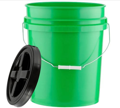 House Naturals 5 Gallon Food Grade Plastic Bucket with Air Tight Screw on Lid Made in USA Container (Green Bucket with Black lid) - color: Green Bucket With Black Lid
