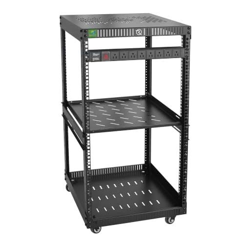 RIVECO OFCO 18U Network Rack with Reinforced Top & Bottom Vented Plates - 4 Rolling Wheels Floor Standing Rack for 19" Equipment & Stereo Gear - Including 1PCS Rack Shelf & Rail Mount PDU - size: 18U