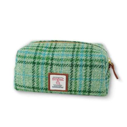 TAILORMAP Harris Tweed Wool Cosmetic Bag, Large Capacity Scottish Tartan Handmade Makeup Organizer, Stain-Resistant Travel Toiletry Pouch for Women (Mint Green) - color: Mint Green