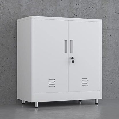 JINGUR Metal Storage Cabinet with Locking Doors and Adjustable Shelf, Small Lockable Sideboard Buffet Cabinet for Home Office Hallway Entryway Living Dining Room (White) - color: White