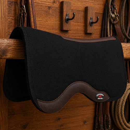 Horse SADDLE PAD Western Contoured Wool Felt Moisture Wicking Black 39RT - color: Black/Brown