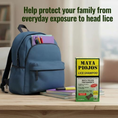 Mata Piojos Lice Shampoo, Maximum Strength Treatment, 2-Pack | Eliminates Head and Body Lice, 2 Fl Oz, Includes Comb, For Kids and Adults