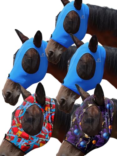 Mask Tech 5 Pieces Horse Fly Masks with Ears, Stretchy Elastic Mesh Fly Masks, 3D Eye Clearance, UV Protection-Large,Combo 17 - color: Combo 17, size: Large
