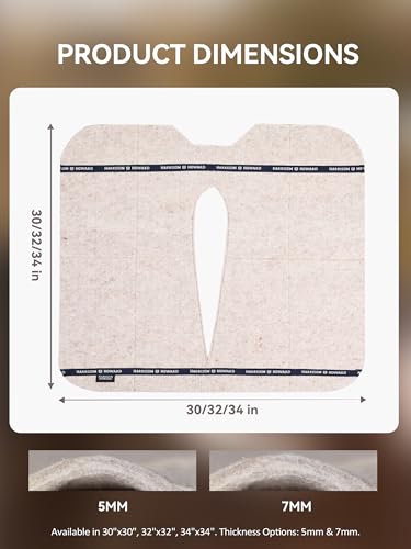 Harrison Howard Western Saddle Pad Liner, Thin Wool Felt Under Pad with Spine Cutout, Shock Absorbing Sweat Barrier - color: Light Tan, size: 30"Lx30"W-7mm Thick