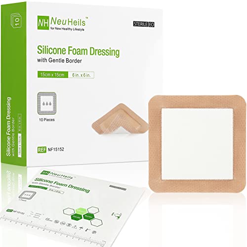 NeuHeils Silicone Foam Dressing with Border 6"x6", 10 Pack for Bed Sores - size: 6''x6'' (Pack of 10)