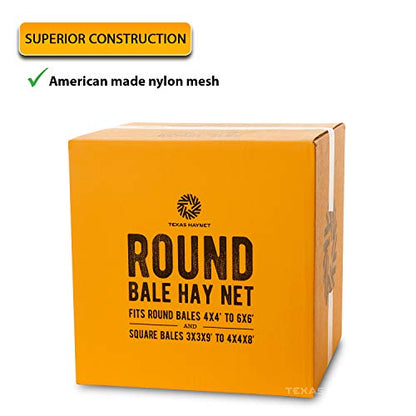 Round Bale Hay Net Slow Feed - Durable Round Bale Feeder for Horses - American Made UV Resistant Nylon Net - Fits Round Bales 4x6-6x6 or Square Bales 3x3x8-4x4x8 with 1.75" Holes - size: 1 Pack